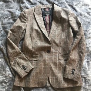 Massimo Dutti Check Wool Jacket Suit Brown Small